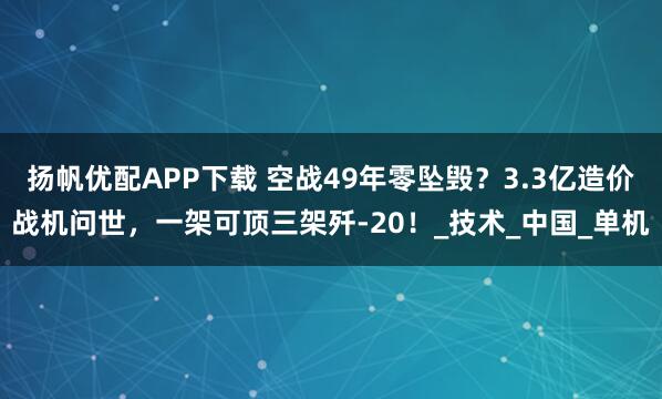 扬帆优配APP下载 空战49年零坠毁？3.3亿造价战机问世，一架可顶三架歼-20！_技术_中国_单机
